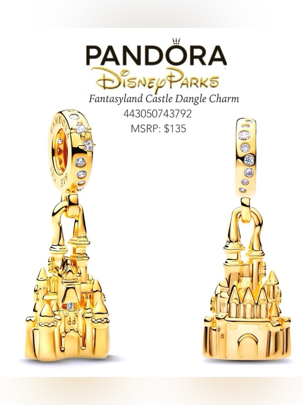 PANDORA Disney Parks Fantasyland Castle Dangle charm w/box